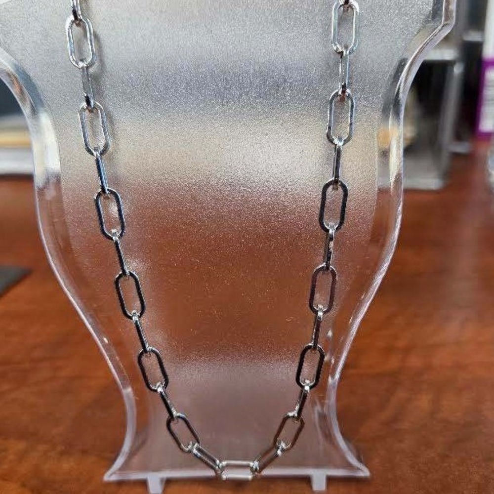 Silver Tone Paperclip Chain Necklace Adjustable Rectangle Link Minimalist 20in